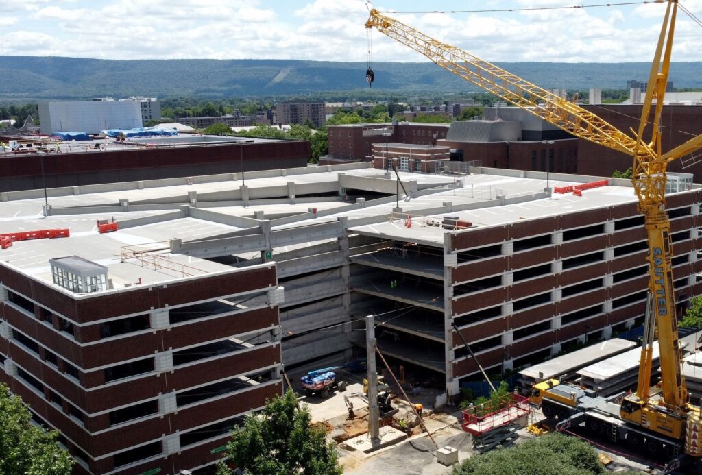  The damaged parking garage on Penn State's campus.